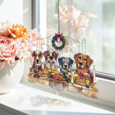 Christmas Dogs Acrylic Suncatcher, Stained Glass Style Holiday Window Hanging with Festive Dinner Scene, Pet Lover Christmas Decor